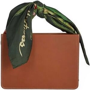 NWT Montunas Guaria Silk Scarf Handle Bag in Cognac Leather w/ Passiflora Scarf